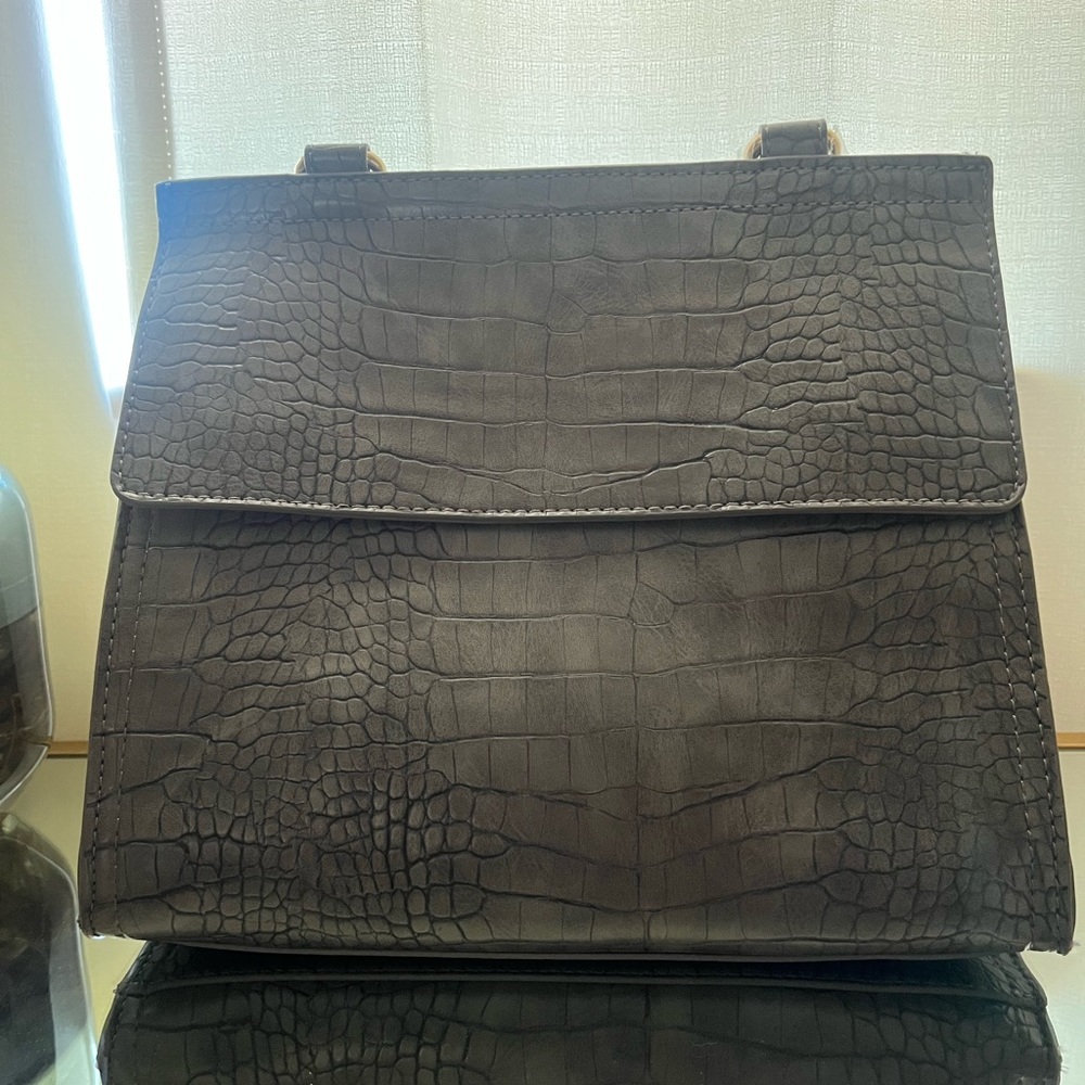 Adrienne Vittadini Gray Crocodile-Embossed Bag